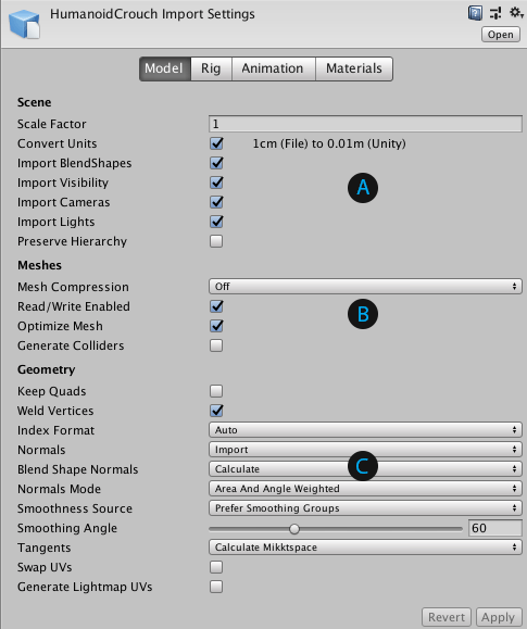 模型的导入设置 (Import settings)