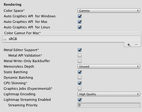 独立平台的 Rendering Player 设置