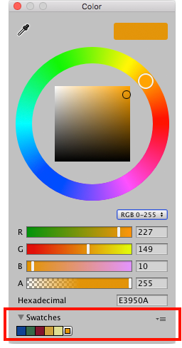 Unity 拾色器中的 Swatches 部分（红色框）